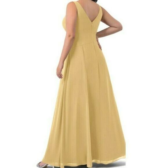 AZAZIE Women Gold Chiffon Tank Maxi Fit & Flare Prom Bridesmaid Dress Sz C Large - Picture 2 of 12
